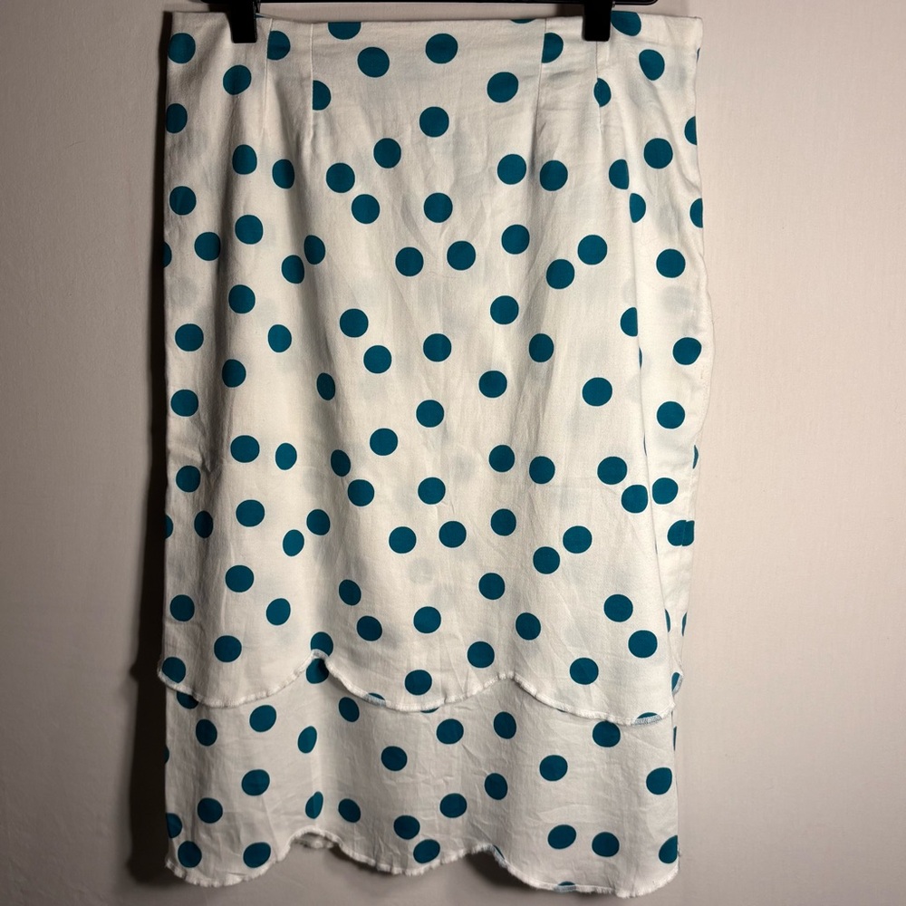 Shabby Apple White and Blue Polka Dot Tiered Skirt